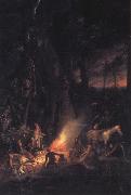 Augustus Earle A Bivouac of Travellers in Australia in a Cabbage Tree Forest,Day Break painting